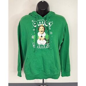 ELF Women's OMG! Santa Graphic Print Pullover Hoodie Green Size Medium Christmas